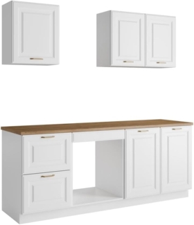 Vente-unique - Küchenzeile - mit Arbeitsplatte 200 cm - Weiß & Holzfarben - CELOMIA