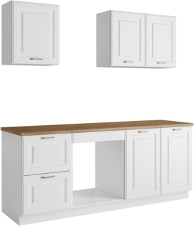 Vente-unique - Küchenzeile - mit Arbeitsplatte 200 cm - Weiß & Holzfarben - CELOMIA