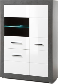 Vitrine Briard in weiß Hochglanz und grau Stone 100 x 142 cm