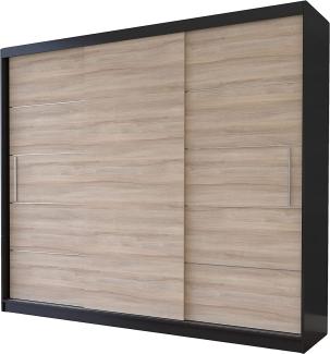 Fabryka Mebli Idźczak Schwebetürenschrank Alba Bez Lustra 250,Schiebetürenschrank,Kleiderschrank mit Kleiderstange und Einlegeboden,Schlafzimmerschrank,Schiebetüren,Modern Design (Schwarz/Sonoma)