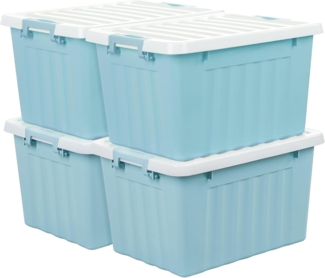 Cetomo 15L*4 Aufbewahrungsboxen mit Deckeln, Kunststoff-Aufbewahrungsbox mit Clips, Kunststoffbox, Ordnungsboxen für Zuhause und Büro, BPA-frei, Nestbar, Stapelbar, Blau, 15L-4er Pack