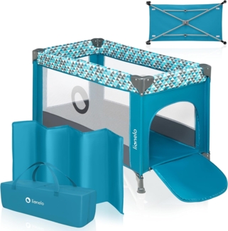 LIONELO Stefi Baby Laufstall, Kinderbett, Reisebett ab Geburt bis 15 kg, Seiteneingang, Sicherungssystem LockGuard, Blockade der Räder, Tragetasche, zusammenklappbar
