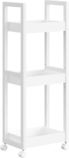 SONGMICS Rollwagen, Badregal, Badezimmerregal mit 3 Ebenen, Nischenregal Bambus, Regal schmal, Nischenwagen auf Rollen, platzsparend, 20 x 30 x 80 cm, weiß BCB083W01