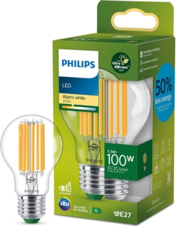 Philips LED Classic ultraeffiziente E27 Lampe (100 W), LED Lampe mit warmweißem Licht, energiesparende Lampe mit langer Nutzlebensdauer, Energieeffizienzklasse A