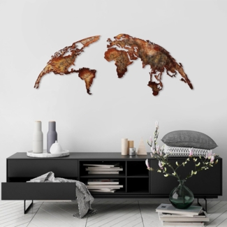 dekoratives Wandaccessoire aus Metall, 'World Map Medium', 59 x 0,15 x 150, Mehrfarbig