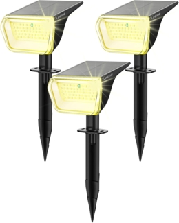 Linkind 60-Led Solar Strahler für außen Warmweiß 800Lm, Extra-lange Leuchtdauer & Intelligent Entladung, 3000K Solar Gartenleuchte mit Lade-Anzeige, IP67 LED Gartenstrahler Solarlichter, 3 Stück