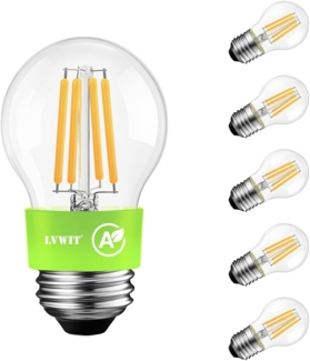 LVWIT 2.2W E27 LED Warmweiss Energieklasse A, Filament Lampe G45, 2700K Warmweiß, 470 Lumen Glühbirne, ersatz 40W, Rustikalampe in Kolbenform Nicht Dimmbar (6er Pack)