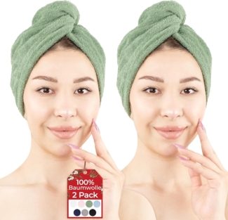 HAMMETEX Turban-Handtuch 2er Set Haarturban Damen, 100% Baumwolle, Flauschig & Schnelltrocknend, Frottier (Set, 2-St), Uni-Farben, weich