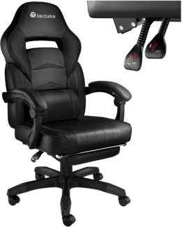 TecTake 800769 Bürostuhl mit Fußstütze, Chefsessel mit Lendenkissen, ergonomischer Schreibtischstuhl mit Armlehnen, höhenverstellbarer Gaming Stuhl - Diverse Farben - (Schwarz | Nr. 404740)