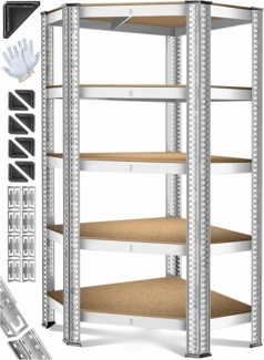 MASKO® Eckregal Lagerregal Schwerlastregal, Kellerregal, 180x75x40cm , bis 875 kg, 5 verstellbare Ablagen, MDF-Platten Regal aus Metall, Steckregal, Werkstattregal, Keller, Garage Silber