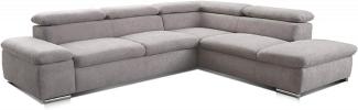 Cavadore Ecksofa Alkatraz / Modernes L-Form Schlafsofa mit Bett, Ottomane und verstellbaren Kopfteilen / Maße: 272 x 73 x 226 / Webstoff, Hellgrau