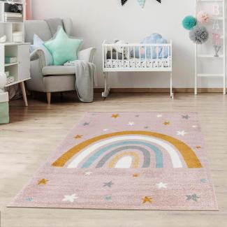 Jimri Kinderteppich DOTS l Pünktchen Gepunktet l Öko-Tex Siegel | Farbe: Beige Blau Rosa | Kinderzimmer/Jugendzimmer (Pink, 120x170 cm)