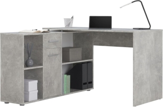 CARO-Möbel Eckschreibtisch DIEGO, Schreibtisch mit Stauraum in L-Form, Home Office Tisch mit Regal beton