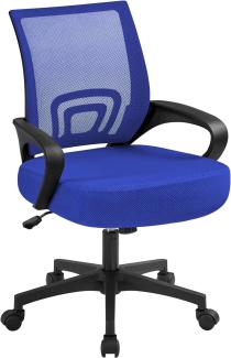 Yaheetech Bürostuhl Ergonomisch, Schreibtischstuhl mit Netzbespannung und Armlehnen, Drehstuhl aus Mesh, Chefsessel Wippfunktion, Höhenverstellbar Rückenschonend bis 136kg Belastbar, Blau