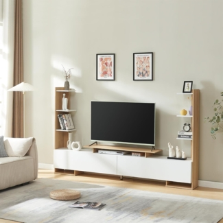 Fernsehschrank Rauki 233x31x141 cm Weiß/Eicheoptik [en. casa]