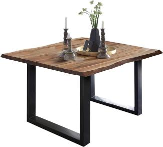 SAM Baumkantentisch 80x80 cm Mephisto, Akazienholz massiv + naturfarben lackiert, Esstisch mit schwarz lackiertem U-Gestell, Esszimmertisch/Holztisch im Industrial-Design, Tischplatte 26 mm