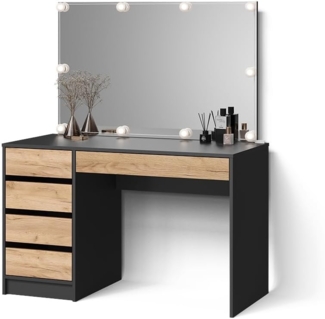 Livinity® Schminktisch Imola, Anthrazit/Goldkraft Eiche, 120 cm mit LED Beleuchtung