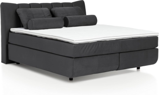 Mivano Free Boxspringbett mit Durchgehender Matratze (H3) und Premium Topper, Velours Cosy Dunkelgrau, Liegefläche 140x200 cm