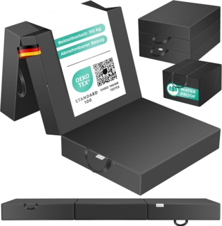 KESSER® Klappmatratze Gästematratze 3-fach Faltmatratze faltbar zum Sitzhocker | Schaumstoff 25kg/m³ extra dick 15cm atmungsaktiv waschbar abnehmbarer Bezug | Matratze inkl. Camping Tragetasche Schwarz, 90 x 195 x 15 cm