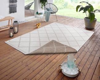 NORTHRUGS In- und Outdoor Teppich Corsica 240x340cm - Wendeteppich Wetterfest Modern Geometrisches Muster Teppich für Balkon Terrasse Garten Wintergarten Wohnzimmerteppich Wasserfest in Linen