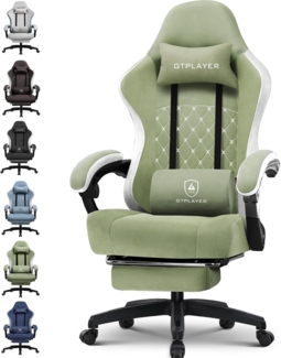 GTPLAYER Gaming Stuhl Ergonomischer Gaming Sessel Schreibtischstuhl mit Stoffoberfläche, Federsitzkissen, Verbindungsarmlehnen und Fußstütze grün