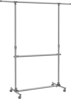 Songmics Kleiderständer höhenverstellbar, ausziehbare Kleiderstange und zusätzlicher Stange im mittleren Bereich, silber-graugrün, LLR401, (101-166) x 49 x (113-198) cm