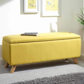 BAKAJI Sitzbank mit Stauraum für Fußhocker, Schlafzimmer, Sitzbank aus Holz, Bezug aus Stoff, Hopsack, aufklappbarer Sitz, gepolstert, 103 x 40 x 44,5 cm (Mostard)