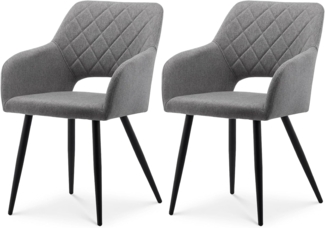 TUKAILAI Esszimmerstühle 2er Set aus Leinen, Küchenstuhl Polsterstuhl mit Offener Rückenlehne,Armlehnen,Gepolstertem Sitz, Metallbeinen, Stühle für Wohnzimmer,Esszimmer,Küche (1, Hellgrau)