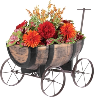 PROREGAL® Blumentopf Pflanzenwagen Whiskyfass, Maße 41 x 29 x 19 cm, Blumenwagen auf Rädern