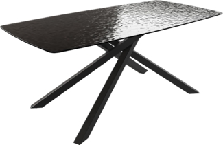 Esstisch Edge Boot 200x100 Reliefglas Rauchschwarz 3D-Design Kreuzgestell Rechteck Schwarz