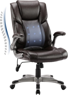 COLAMY Bürostuhl Ergonomisch, Chefsessel mit Hoher Rückenlehne, Schreibtischstuhl Lederstuhl mit Gepolsterten Klapparmlehnen, Verstellbarer Neigungsverschluss, Drehstuhl für Erwachsene, Braun