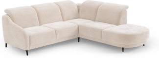 CAVADORE Ecksofa Blue/Eckcouch im modernen Design, inklusiv Kopfteilverstellung, Vorziehsitz motorisch, Klapptisch, USB-Anschluss und mattschwarzen Metallfüßen / 258 x 93 x 249 / Mikrofaser, Beige