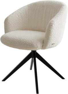 Drehstuhl Caja-Flex mit Armlehnen Bouclé Weiß Kreuzgestell breit Schwarz 360° drehbar Taschenfederkern