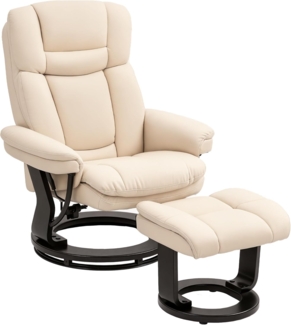 HOMCOM Relaxsessel 360°drehbarer TV-Sessel mit Hocker, Taschenfeder (Ruhesessel, 2-St, Fernsehsessel), für Wohnzimmer, Kunstleder, Cremeweiß