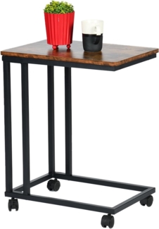 FurnitureR Beistelltisch in C-Form, industrielles Design, Struktur aus Holz und Metall, Wohnzimmer und Schlafzimmer, tragbar und platzsparend, Rollen für einfache Mobilität, 50 x 35 x 60 cm