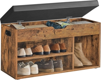 Vasagle Schuhbank mit 3 Fächern und Stauraum, Holzspanplatte Vintage/Dunkelbraun, 80 x 30 x 44 cm