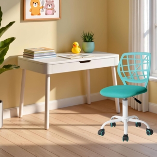 FurnitureR Kinderstuhl höhenverstellbar für Schreibtisch, ergonomischer bunter Jugendstuhl mit Rückenlehne & Armlehnen, Drehstuhl mit 5 Rollen, für Kinder 3–10 Jahre, bis 100 kg belastbar