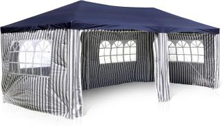 Nexos GM36077 PE-Pavillon Partyzelt mit 4 Seitenteilen und 2 Eingängen für Garten Terrasse Feier oder Fest als Unterstand Plane 110g m² wasserdicht 3 x 6 m blau