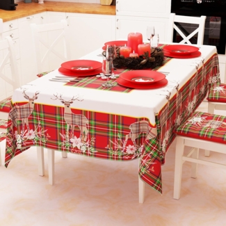 PETTI Artigiani Italiani - Tischdecke für Weihnachten, schmutzabweisend, rechteckig, für Weihnachten, Küche, Design Rentier, Beige X6 Sitzer (140x180 cm), 100% Made in Italy