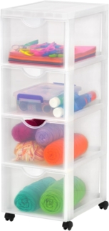 Iris Ohyama Kunststoff-Schubladenbox mit Rollen, 4 tiefen Schubladen, Mattweiß, Griffe zum Ziehen, Für Schlafzimmer, Schule & Büro, BPA-frei, Schubladenschrank, Rollcontainer, A4 Drawer, DDDC-304