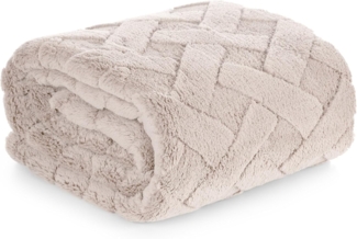 Wohndecke CARO Design91 Karierte Kuscheldecke ideales Geschenk Weiche warme Decke 220x200 cm beige