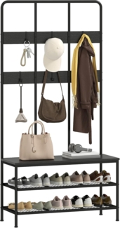 HOMCOM Garderobenständer mit Schuhbank, Garderobe mit 6 Haken, (Jackenständer, 1 St, Garderobe), für Eingangsbereich, Flur, Schlafzimmer, Schwarz