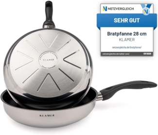 KLAMER Bratpfanne 28cm, antihaftbeschichtete Induktions-Pfanne, Premium Beschichtung, h…, Spülmaschinenfest, für alle Herdarten