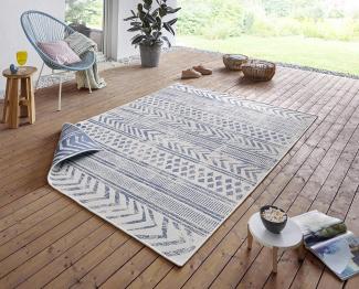 In- & Outdoor Wendeteppich Biri Blau Creme - 80x150x0,5cm