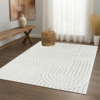 Teppich Wohnzimmer Hochflor - 160x230cm - Einfarbig - Pastell Creme - Boho - Modern Geometrische Muster- Skandinavisch Flauschig Weich - Schlafzimmer