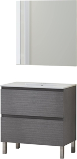 Baikal 280034327 Badezimmermöbel, Tür und eine Schublade, Melamin, 16 mm Keramik Waschbecken und Spiegel Badmöbel mit Lavab, Aschgrau, 80 X 46 X 82