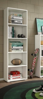 Dmora - Bücherregal Girasole, Bibliothek mit 4 verstellbaren Regalen, Bücherregal, Wandschrank mit Regalen, 100 % Made in Italy, 60 x 30 x 195 cm, Weiß