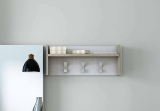 Dmora - Eingangsmöbel Narciso, Kleiderbügel mit 3 Haken, Eingangsregal, 100 % Made in Italy, 90 x 29 x 34 cm, Weiß und Eiche,