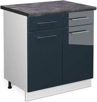 Küchenunterschrank Fame-Line Dunkelblau Hochglanz 80 cm , AP Anthrazit Vicco