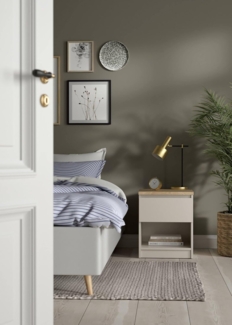 Dmora - Nachttisch Ducenta, niedrige Kommode mit 1 Schublade, kompakter und funktionaler Nachttisch, 40x40 h50 cm, Beige